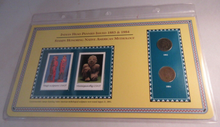 Load image into Gallery viewer, INDIAN HEAD PENNIES ISSUED 1883 &amp; 1884 WITH POSTAGE STAMPS ON ALBUM INFO SHEET
