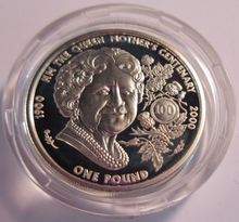 Load image into Gallery viewer, 2000 HER MAJESTY QUEEN ELIZABETH THE QUEEN MOTHER GUERNSEY SILVER PROOF £1 COIN
