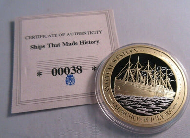 2013 SHIPS THAT MADE HISTORY SS GREAT WESTERN PROOF SILVER PLATED MEDAL & COA