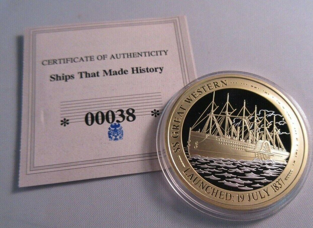 2013 SHIPS THAT MADE HISTORY SS GREAT WESTERN PROOF SILVER PLATED MEDAL & COA