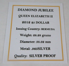 Load image into Gallery viewer, 2012 QUEEN ELIZABETH II DIAMOND JUBILEE BERMUDA $5 DOLLAR COIN BOX &amp; COA
