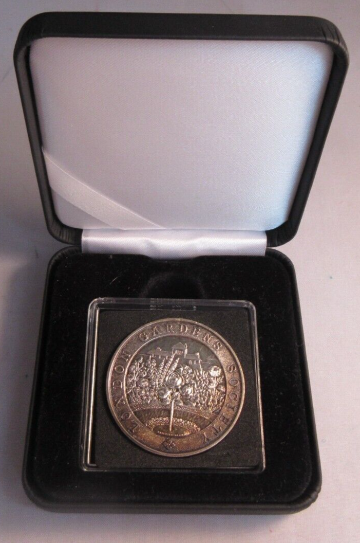 1937 LONDON GARDENS SOCIETY AWARD MEDAL HALLMARKED .925 SILVER MEDAL & BOX large