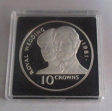 1981 Charles Diana Wedding Silver Proof 10 Crowns Coin Turks & Caicos + Quad Cap