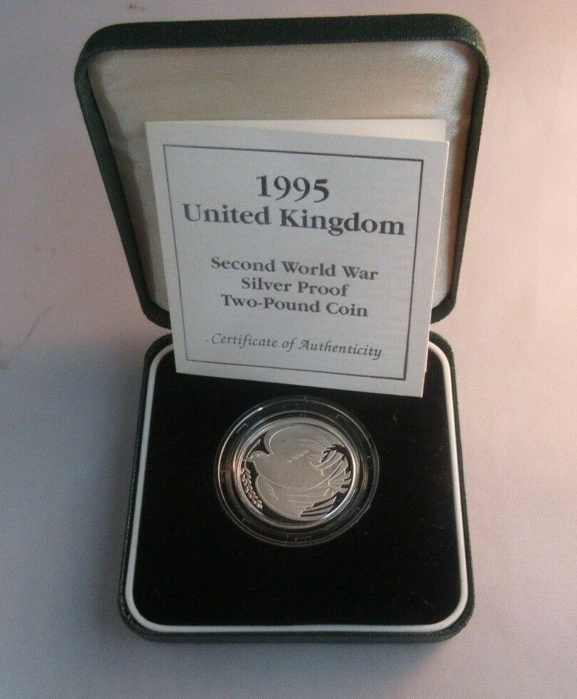 1995 £2 PEACE DOVE AFTER WWII SILVER PROOF TWO POUND COIN BOXED IN RM BOX