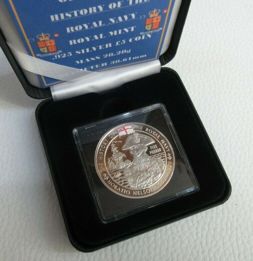 2003 HISTORY OF THE ROYAL NAVY NELSON & HMS VICTORY SILVER PROOF £5  ROYAL MINT