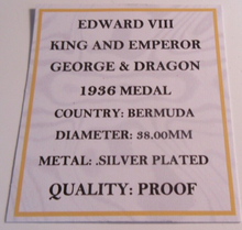 Load image into Gallery viewer, 1936 EDWARD VIII KING &amp; EMPEROR GEORGE &amp; DRAGON S/PLATED PROOF MEDAL BOX &amp; COA
