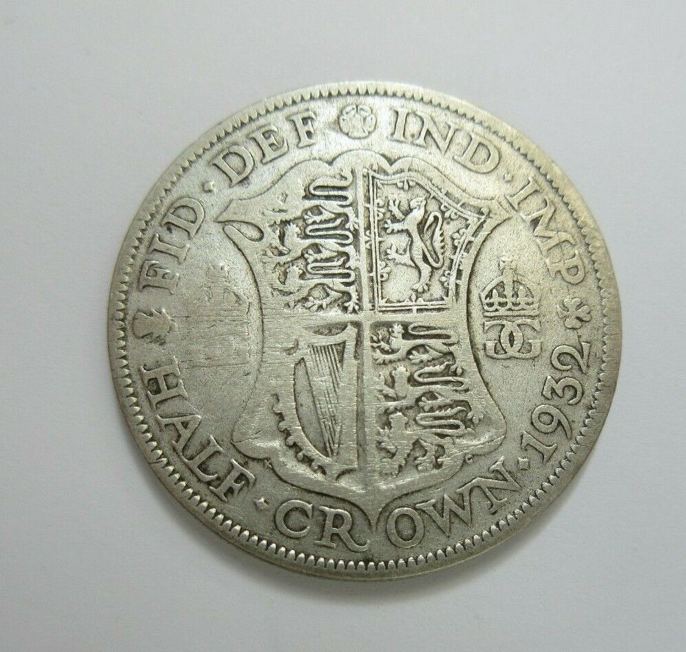 1932 GEORGE V BARE HEAD COINAGE HALF 1/2 CROWN SPINK 4032 CROWNED SHIELD A3