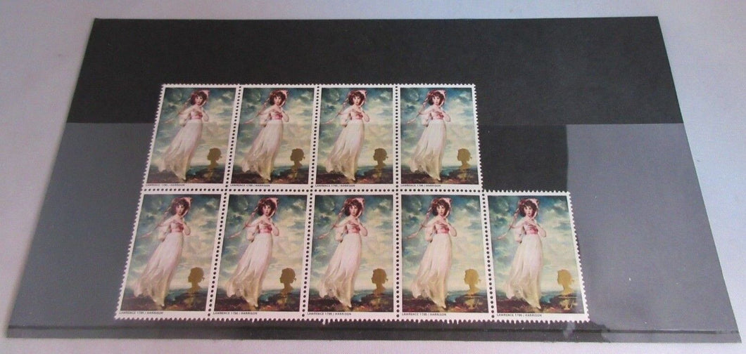 1968 BRITISH PAINTINGS PINKIE 1 SHILLING BLOCK OF 9 X STAMPS MNH & STAMP HOLDER