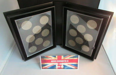 1953-1967 QUEEN ELIZABETH II EF-UNC COMPLETE HALF CROWN 16 COIN COLLECTION BOXED