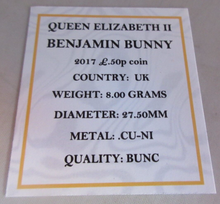 Load image into Gallery viewer, 2017 BENJAMIN BUNNY QEII BUNC 50P FIFTY PENCE COIN QUAD CAPSULE &amp; COA
