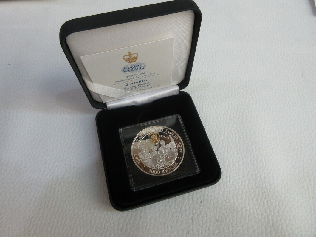 UK 1997 1000 KWACHA ROYAL MINT QEII & PRINCE PHILIP GOLDEN WEDDING SILVER PROOF