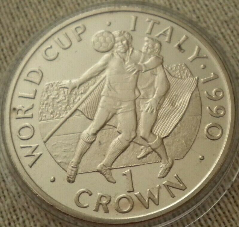 1990 QUEEN ELIZABETH II WORLD CUP ITALY 1990 GIBRALTAR ONE CROWN COIN IN CAPSULE
