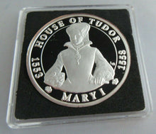Load image into Gallery viewer, 2003 HOUSE OF TUDOR MARY I SILVER PROOF TURKS &amp; CAICOS 20 CROWNS COIN BOX &amp; COA
