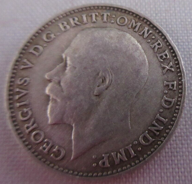 1921 KING GEORGE V BARE HEAD .500 SILVER 3d THREE PENCE COIN IN CLEAR FLIP