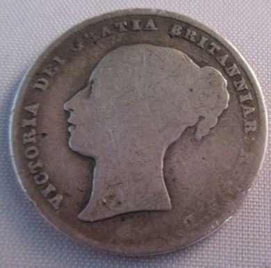 1844 QUEEN VICTORIA YOUNG BUN HEAD SILVER ONE SHILLING COIN IN CLEAR FLIP F