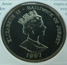 Load image into Gallery viewer, 1947-1997 ROYAL GOLDEN WEDDING ANNIVERSARY JERSEY £5 CROWN COVER PNC WITH INFO
