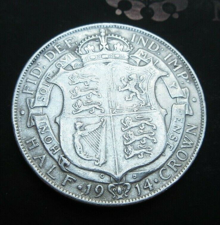 1914 GEORGE V BARE HEAD FIRST COINAGE 1/2 CROWN SPINK 4011 CROWNED SHIELD Cc3