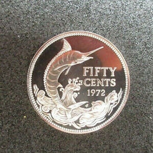 Load image into Gallery viewer, 1972 BAHAMAS BLUE MARLIN QUEEN ELIZABETH II 50 CENTS .800 SILVER PROOF 29MM COIN
