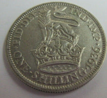 Load image into Gallery viewer, 1936 KING GEORGE V BARE HEAD .500 SILVER VF ONE SHILLING COIN IN CLEAR FLIP
