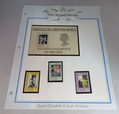 1986 QUEEN ELIZABETH II 60TH BIRTHDAY GRENADA GRENADINES STAMPS & ALBUM SHEET