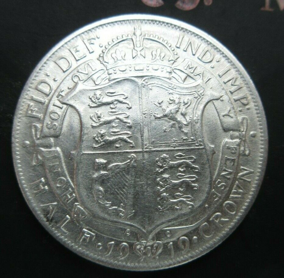 1919 GEORGE V BARE HEAD FIRST COIN HALF 1/2 CROWN SPINK 4011 CROWNED SHIELD Cc2