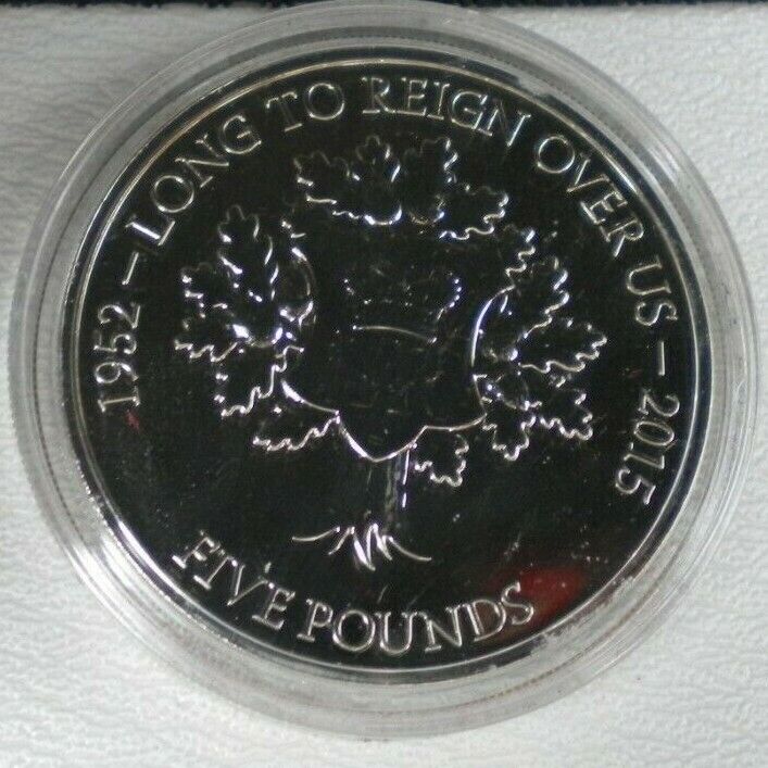 2015 ROYAL MINT LONG TO REIGN OVER US 1952-2015 BUNC JERSEY £5 COIN IN CAPSULE