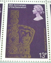 Load image into Gallery viewer, 1978 IMPERIAL STATE CROWN 25TH ANNIV OF THE CORONATION 13p BLOCK OF10 STAMPS MNH
