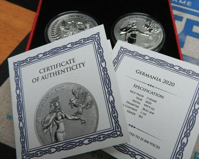 2020 Germania 1 oz Silver BU with Certificate .999 Silver 5 Mark Coin multi list