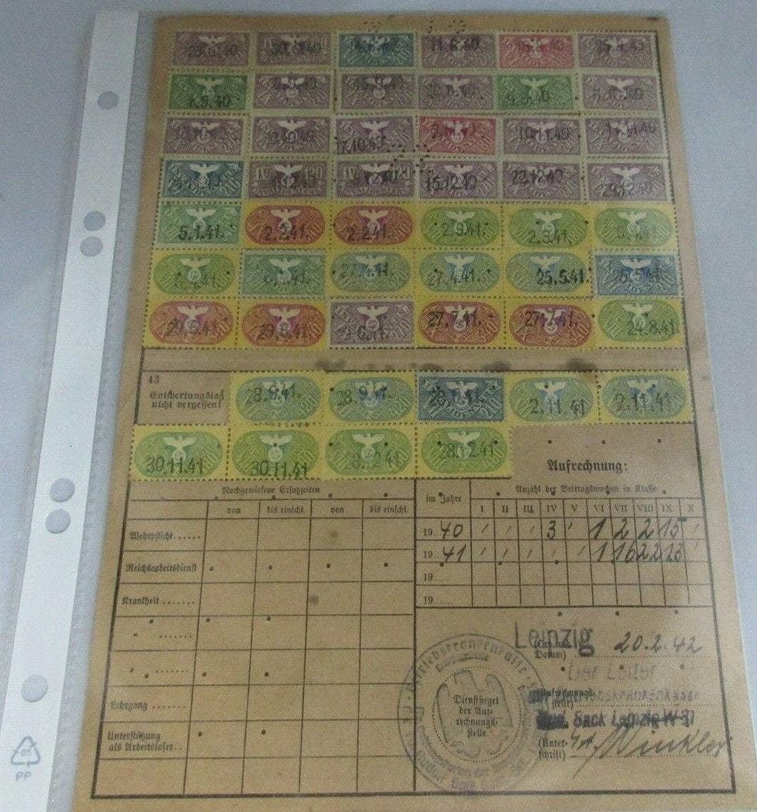 1940 - 1941 WWII GERMANY Invalidenvers REVENUE STAMPBOOK & STAMPS LEIPZIG