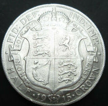 Load image into Gallery viewer, 1915 GEORGE V BARE HEAD FIRST COIN HALF 1/2 CROWN SPINK 4011 CROWNED SHIELD Cc6
