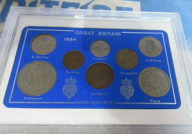 UK 1954 QUEEN ELIZABETH II 8 COIN SET IN CLEAR CASE ROYAL MINT BOOK OPTIONAL