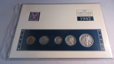 1942 THE WORLD WAR II COIN & STAMP COLLECTION IN SEALED PACK.