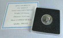 Load image into Gallery viewer, 1951 KING GEORGE VI SIXPENCE 6d PROOF COIN IN QUADRANT CAPSULE WITH COA

