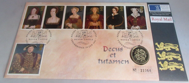 HENRY VIII DECUS ET TUTAMEN BUNC 1997 £1 COIN COVER PNC  WITH INFORMATION CARD