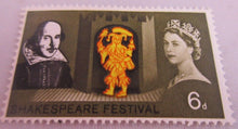 Load image into Gallery viewer, 1964 SHAKESPEARE FESTIVAL 6 X PRE-DECIMAL STAMPS WITH CLEAR FRONTED STAMP HOLDER
