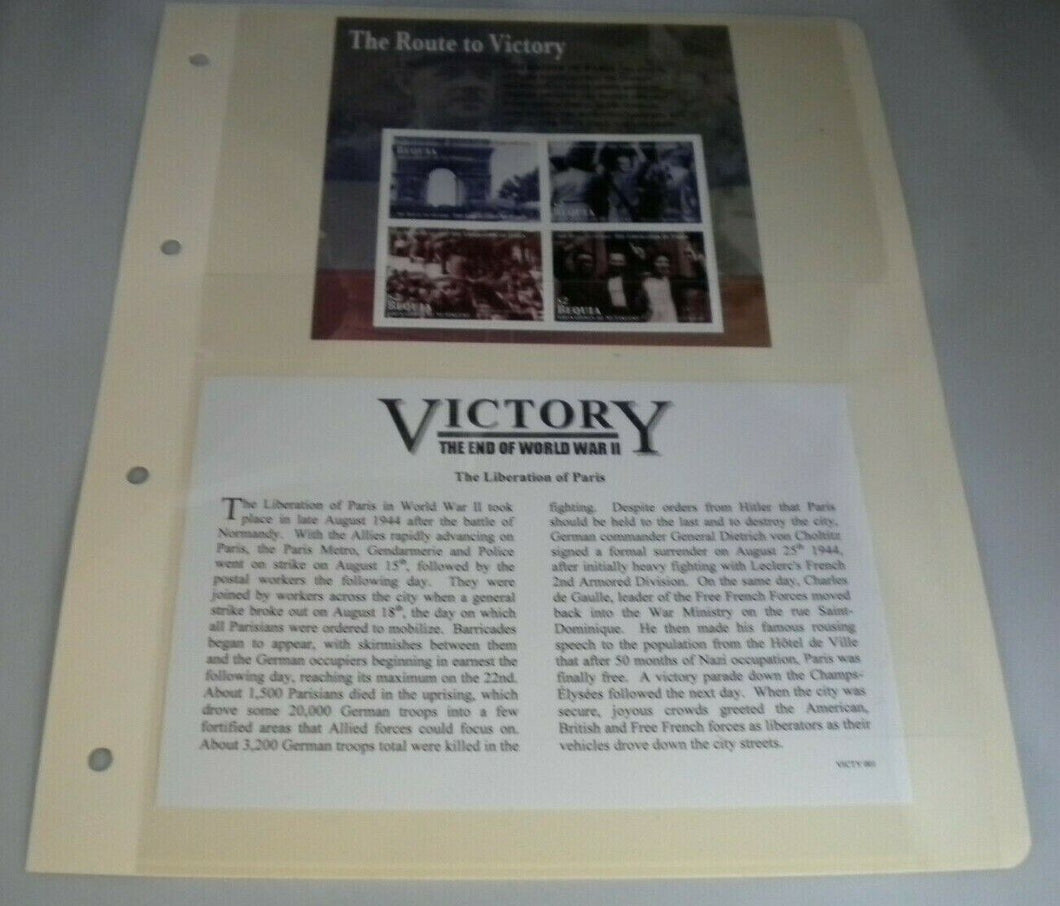 THE ROUTE TO VICTORY THE LIBERATION OF PARIS STAMPS MNH & INFORMATION CARD