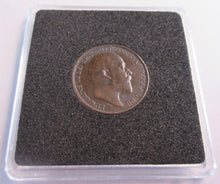 Load image into Gallery viewer, 1903 EDWARD VII DARKENED BRONZE FARTHING EF-UNC IN QUADRANT CAPSULE &amp; BOX
