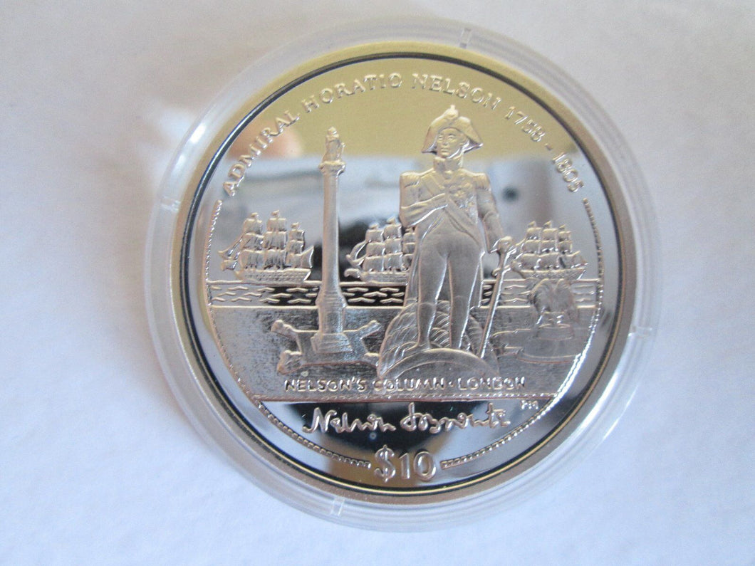 2005 BRITISH VIRGIN IS BATTLE OF TRAFALGAR NELSON'S COLUMN $10 SILVER PROOF COIN