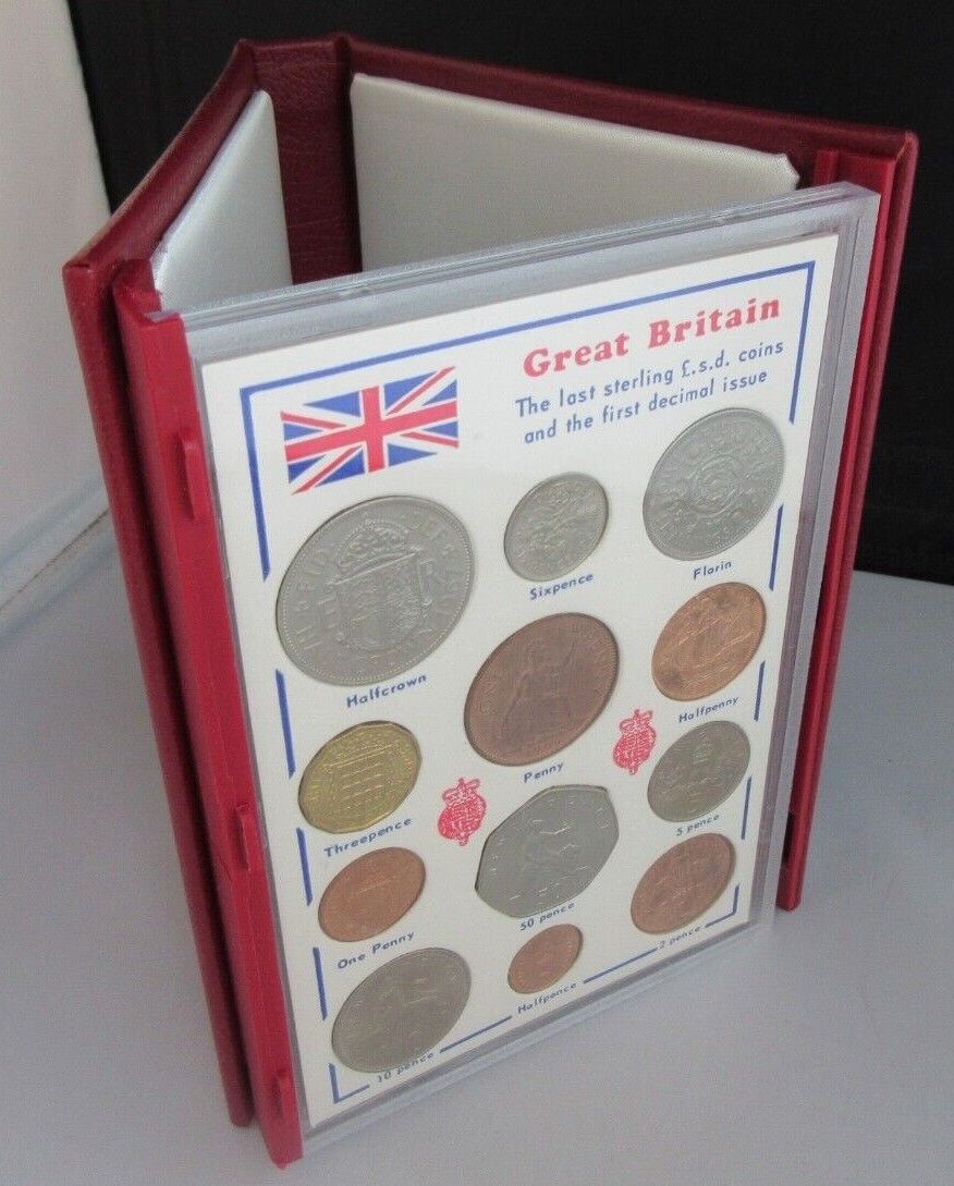 GB THE LAST STERLING COINS £.S.D & THE FIRST DECIMAL ISSUE & ROYAL MINT RED BOOK