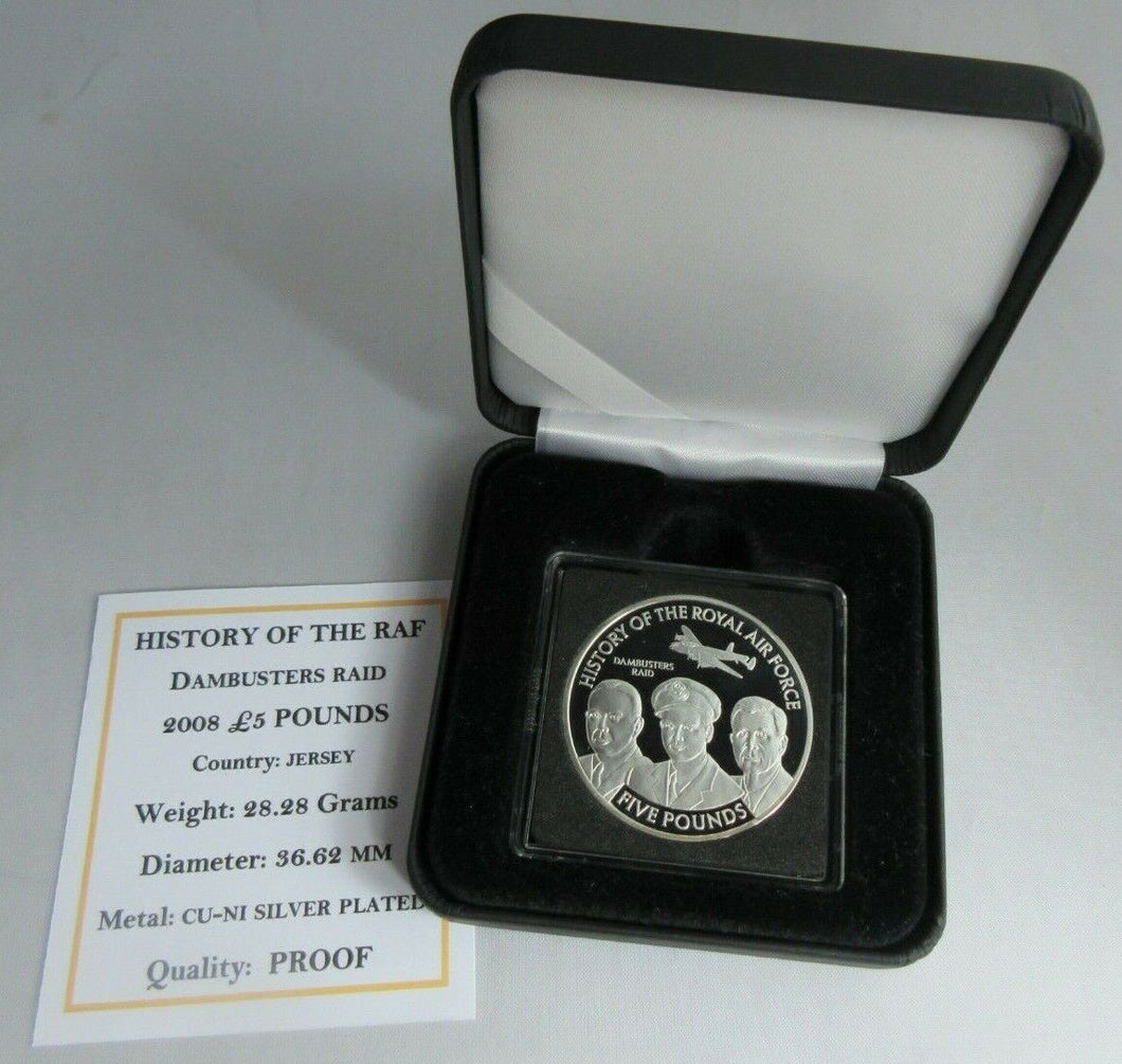 2008 HISTORY OF THE RAF DAMBUSTERS RAID SILVER PLATED PROOF £5 CROWN BOX COA