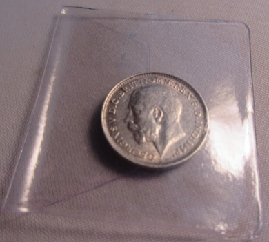 1912 KING GEORGE V BARE HEAD .925 SILVER 3d THREE PENCE COIN IN CLEAR FLIP