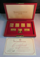 Load image into Gallery viewer, CORONATION ISSUE 25TH ANNIV HALLMARKED GOLD PLATED SILVER STAMPS BOXED WITH COA
