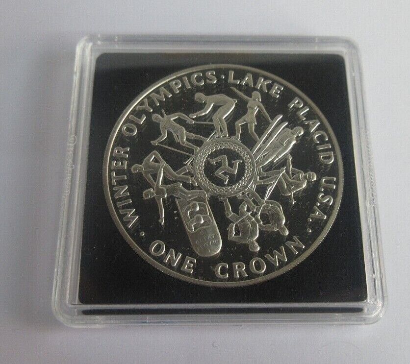 1980 Winter Olympics Lake Placid Isle of Man Silver Proof 1 Crown Coin