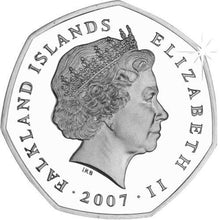 Load image into Gallery viewer, 2007 Proof Sterling Silver Fifty pence 50p Falkland Islands Liberation coin
