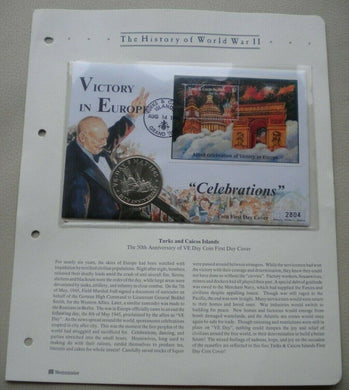 1995 VICTORY IN EUROPE CELEBRATIONS TURKS & CAICOS BUNC 5 CROWN COIN COVER PNC