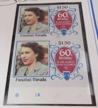 Load image into Gallery viewer, 1986 QEII 60TH BIRTHDAY IMPERFORATE MNH FUNAFUTI TUVALU STAMPS &amp; ALBUM SHEET
