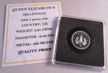 Load image into Gallery viewer, 2000 QEII MILLENNIUM SILVER PROOF FIVE PENCE 5P COIN BOX &amp; COA
