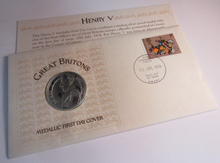 Load image into Gallery viewer, 1974 GREAT BRITONS HENRY V MEDALLIC 1ST DAY COVER SILVER PROOF MEDAL PNC
