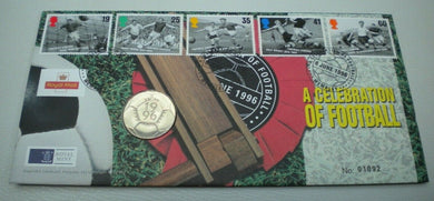 1996 A CELEBRATION OF FOOTBALL BUNC £2 COIN COVER PNC STAMPS, P-MARKS, INFO CARD