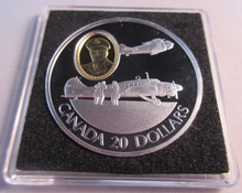 Load image into Gallery viewer, 1990 HISTORY OF POWERED FLIGHT ANSON &amp; HARVARD 1oz SILVER PROOF CANADA $20 COIN
